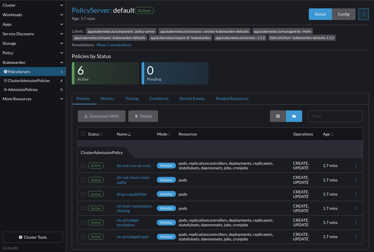 UI PolicyServer Detail